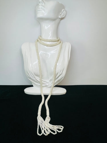 Flapper Style White Beaded Lariat